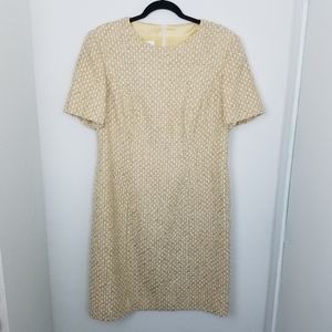 Escada Gold Shimmer Tweed Sheath Pencil Dress